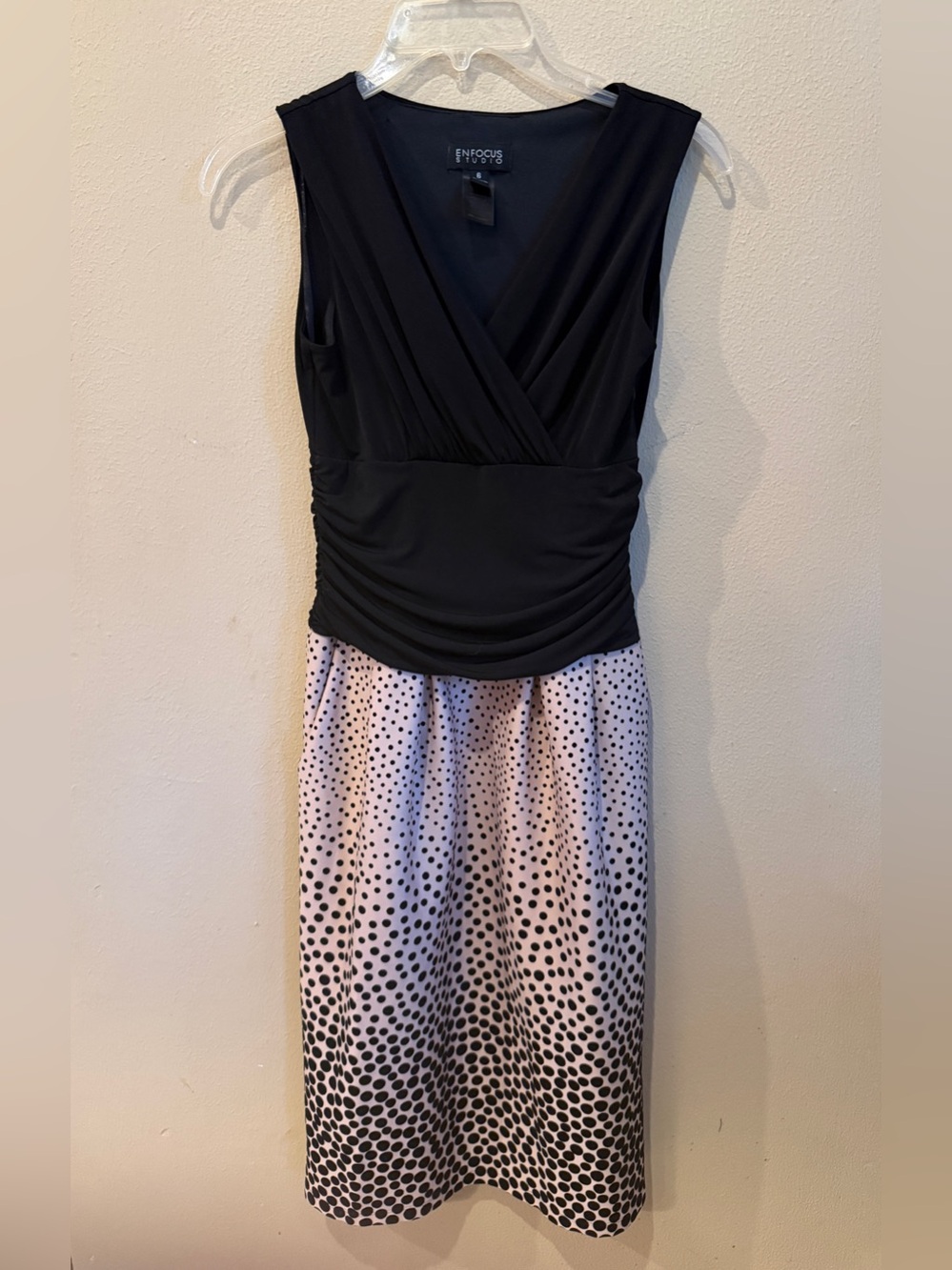Enfocus Studio Black & Pink Polka Dot Sleeveless Fit & Flare Dress Size 6